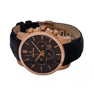 ساعت مچی رومانسون مردانه کرنوگراف گرد چرمی رزگلد صفحه مشکی کد 16267 ساعت مچی مردانه مارک دار